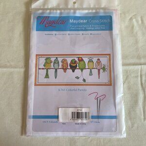 NWT Maydear Cross Stitch Kit Colorful Birds on Clothesline